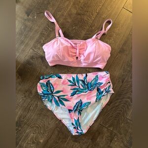 SHEIN Pink and Blue Leaf Bikini Set